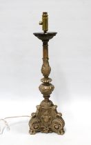 Rococo style wooden table lamp base, 20 x 55cm.