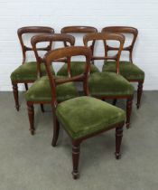 Set of six Victorian mahogany balloon back chairs with green upholstered stuff over seats, 48 x 87 x