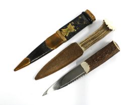 Brass mounted skean dhu and two horn handled hunting knives (3)