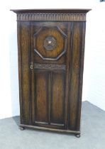 Early 20th century oak single door cupboard / wardrobe, 113 x 195 x 49cm. (a/f)