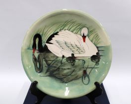 Limited Edition Moorcroft Pottery boxed plate, Swans designed by Sally Tuffin, No. 266/350