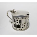 George III silver mustard pot, pierced design with blue glass liner, London 1782, 6cm