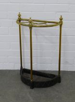 Brass demi lune stick stand, with cast iron base, 41 x 62 x 21cm