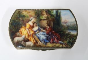 An Edwardian silver and enamel box, London Import marks for 1908, the hinged lid with three