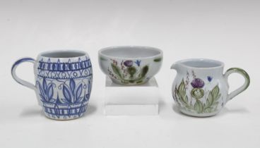 Buchan Pottery thistle pattern cream jug and matching sugar bowl together with a Buchan Pottery