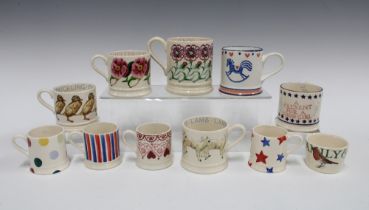 EMMA BRIDGEWATER, group of ten pottery mugs to include four espresso mugs and six larger mugs and