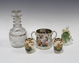 Pair of small Japanese Satsuma vases, 10cm high,Masons Ironstone loving cup, Doulton figure and a