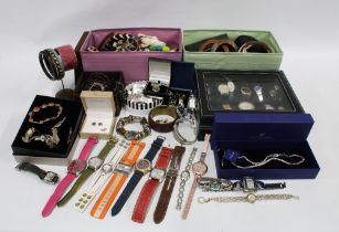 A quantity of silver and costume jewellery to include Thomas Sabo, Swarovski, Sheila Fleet and