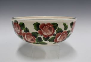 Griselda Hill large 'Wemyss' pottery bowl painted with cabbage roses, 31cm.