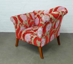 Modern floral upholstered armchair with chaise humpback and sloping arms, 104 x 92 x 58cm.
