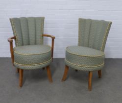 Early 20th century armchair together with a bed room chair in matching upholstery, 59 x 75 x