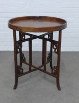 Chinese rosewood Butlers table with a circular tray top and folding stand, 59 x 66cm.