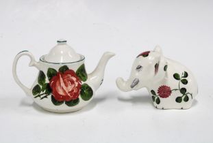 Griselda Hill Pottery Wemyss roses miniature teapot, with painters initials ES together with a