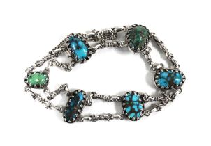GUSTAV HAUBER silver and turquoise cabochon bracelet, stamped makers mark and 800
