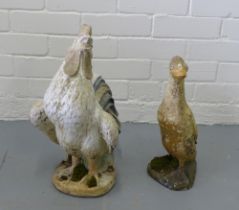 Two garden ornaments of a Duck and a Hen, , 32 x 46cm, (2)