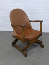 Art deco open armchair, low proportions with x framed supports and reeded legs , 53 x 75 x 40cm.