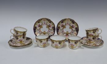Set of six Royal Crown Derby cups and saucers, with a matching sugar bowl (13)