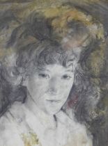 IAN MCILHENNY (SCOTTISH CONTEMPORARY) Mixed media portrait of a girl, framed under glass and