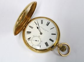 18ct gold full hunter English Lever pocket watch, stamped 18ct and dial and dust cover numbered