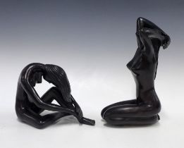 Two bronze patinated resin female nude figures, taller 30cm (2)