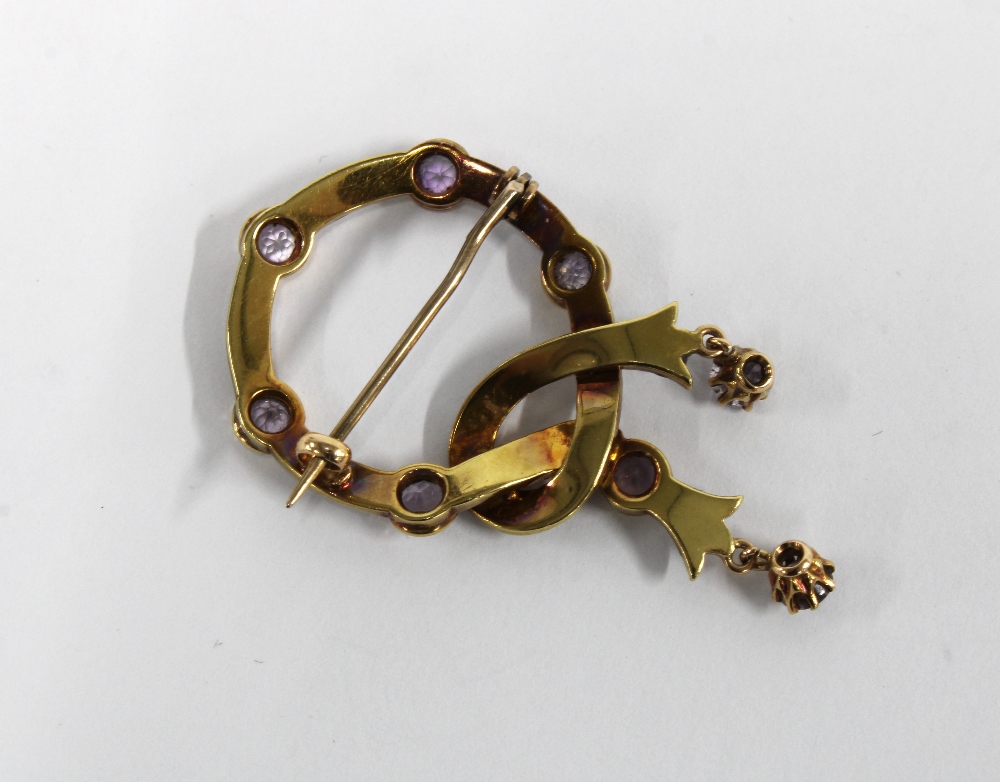 Late 19th / early 20th century amethyst and pearl brooch, set in unmarked yellow metal, approx 4.5cm - Image 2 of 2