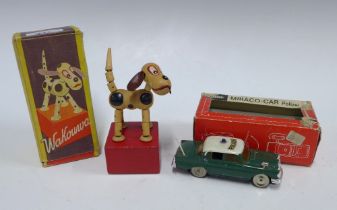 Schuco Miraco-Car Polizei with original box and a Wakowwa wooden dog puppet, boxed (2)