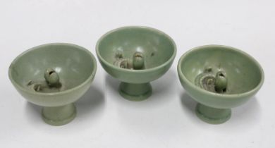 Three Chinese celadon glazed serpent stem cups, (3) 13 x 9.5cm.