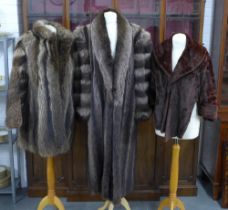 A full length fur coat, mid length jacket and a brown fur cape, longest 130cm collar to hem (3)