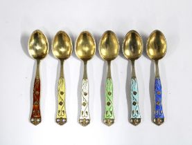 A set of six silver gilt and enamel coffee spoons, stamped Norway Sterling 925S (6)
