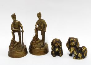 A pair of brass miners and a pair of heavy brass dogs (4)