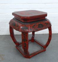 Chinoiserie red and black painted jardinière stand, 42 x 48cm.