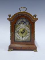 Walnut cased mantle clock, moonphase brass dial with silvered chapter ring, inscribed John Smith,