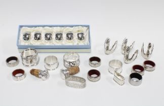 A collection of silver plated and Epns napkin rings and wine bibs, (a lot)