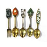 Danish silver and silver-gilt year spoons by Anton Michelsen 1938, 1970 & 1971 together with another