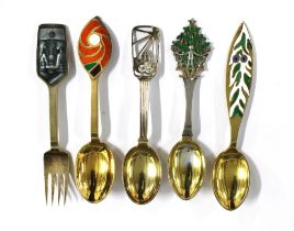 Danish silver and silver-gilt year spoons by Anton Michelsen 1938, 1970 & 1971 together with another