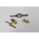 Moonstone brooch and ahardstone stud together with a 9ct gold clasp (3)