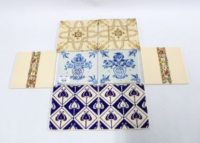Two Delft blue and white tiles, 2 Victorian tiles and four others (7)