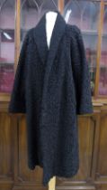 Vintage black Astrakhan wool coat, 110cm collar to hem