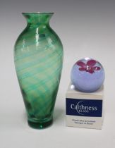 Caithness Glass paperweight, boxed and a Caithness green art glass vase, (2) 9 x 22cm.