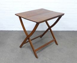 Mahogany campaign / coaching table on an x frame with stretchers, 62 x 80cm.