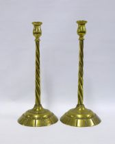 Pair of tall brass spiral stem candlesticks, 44cm (2)