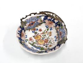 Silver handled Dutch Delft bowl, 16cm diameter
