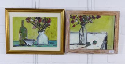 STELLA WEAVER, pair of still life oil on card, signed and framed under glass, 34 x 26.5cm, (2)