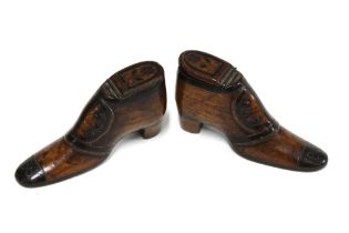 Two 19th century wooden shoe snuff boxes, 11cm long (2)