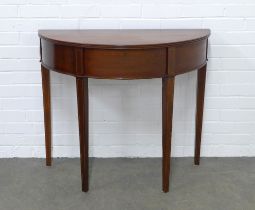 Mahogany D-end fold over cutlery table table opening to reveal a suite of EPNS flatware, with four