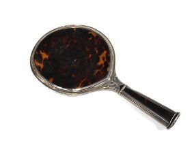 George V silver mounted and tortoiseshell hand mirror, Birmingham 1923