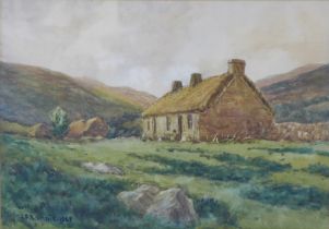 J.F RENNIE, untitled watercolour of a rural dwelling, signed and dated 1921, framed under glass,
