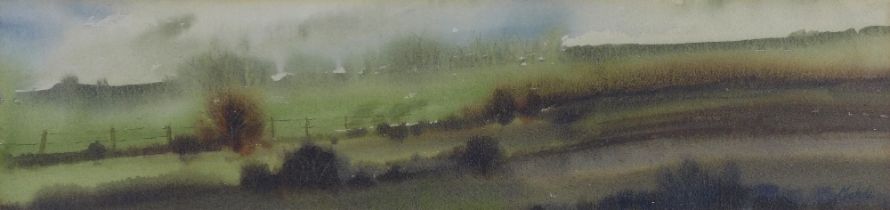 MEHDI MOAZZEN, Pembrokeshire watercolour, signed and framed under glass, 53 x 14cm