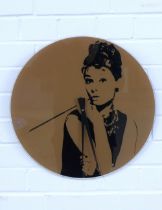 Breakfast at Tiffany's, Audrey Hepburn glass clock, 43cm.