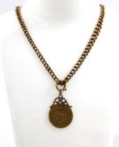 South Africa 1 Pond gold coin in a 9ct gold setting, with a 9ct rose gold watch chain, each link